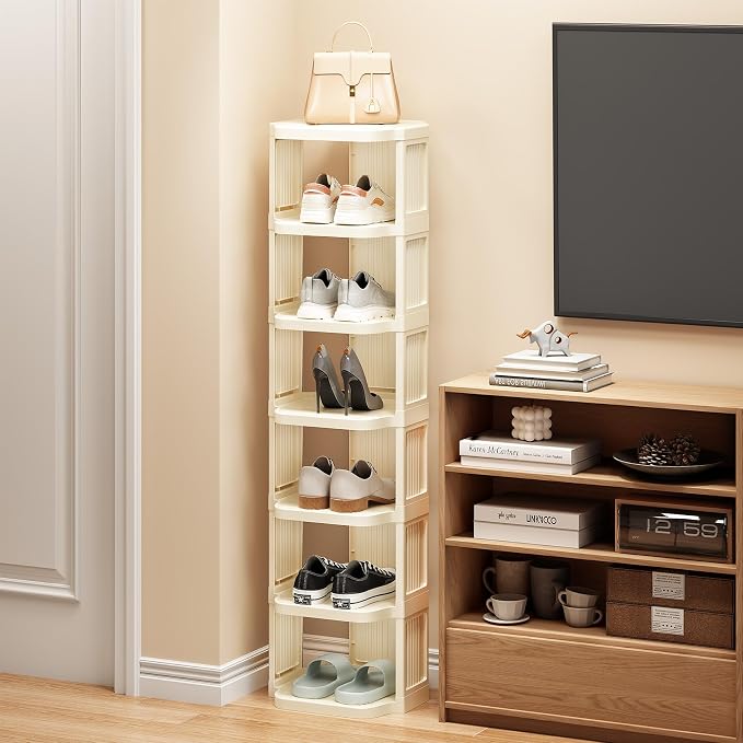 Kitstorack Vertical Shoe Rack: 8 Tiers Stackable Shoe Rack for Closet DIY Free Standing Shoe Organizer Small Shoe Shelf for Small Spaces and Narrow Spaces Plastic, White - Image 9