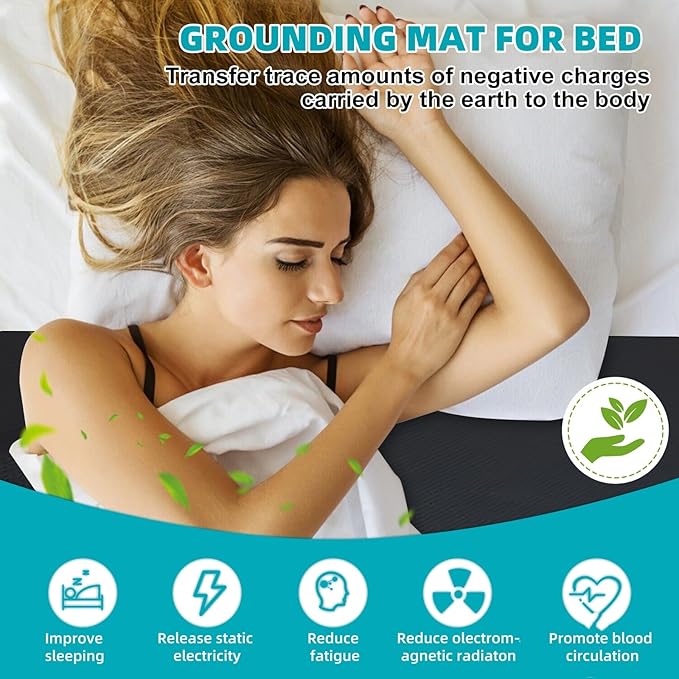 Grounding Mat for Bed, OuDilee Grounding Sleeping Mat Queen Size, Anti-Slip Earthing Pad with Grounding Cord for Relieve Pain & Better Sleep (Queen)