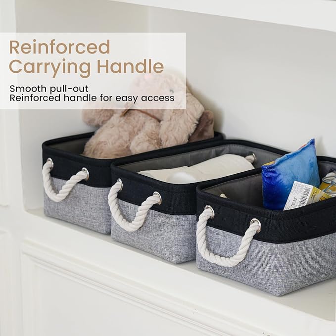 Storage Baskets for Shelves 11.8x7.9x5.2 Inch, Foldable Fabric Storage Bins with Handles, Small Storage Baskets for Organizing Closet, Office, Home Organization (6-Pack, Black&Gray) - Image 3