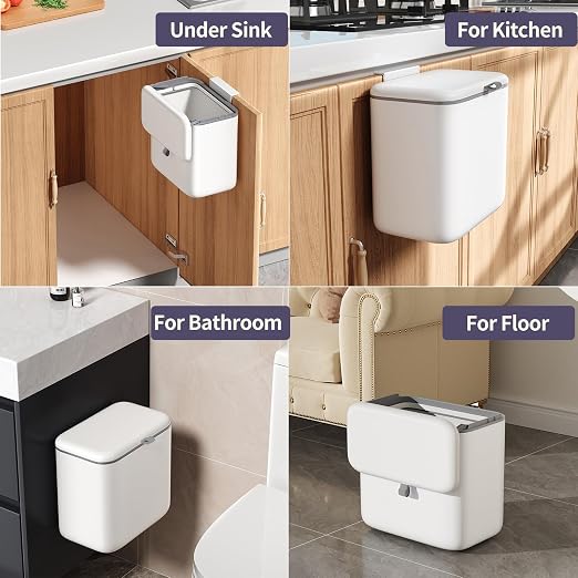 Compost Bin Kitchen for Countertop or Under Sink, 2.6 Gallon Hanging Small Trash Can with Lid, Garbage Can for Cabinet Door, Indoor/outdoor Food Waste Bin for Kitchen, Bathroom, RV, Office, White - Image 9