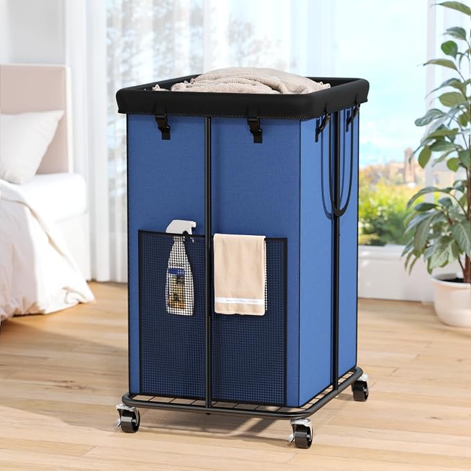 150L Laundry Hamper with Wheels, Rolling Laundry Basket with Metal Frame and Removable Bag, Large & Tall Dirty Clothes Hampers for Bedroom Aesthetic, Laundry Room, Bathroom, Dorm-Blue by OLLDIDE
