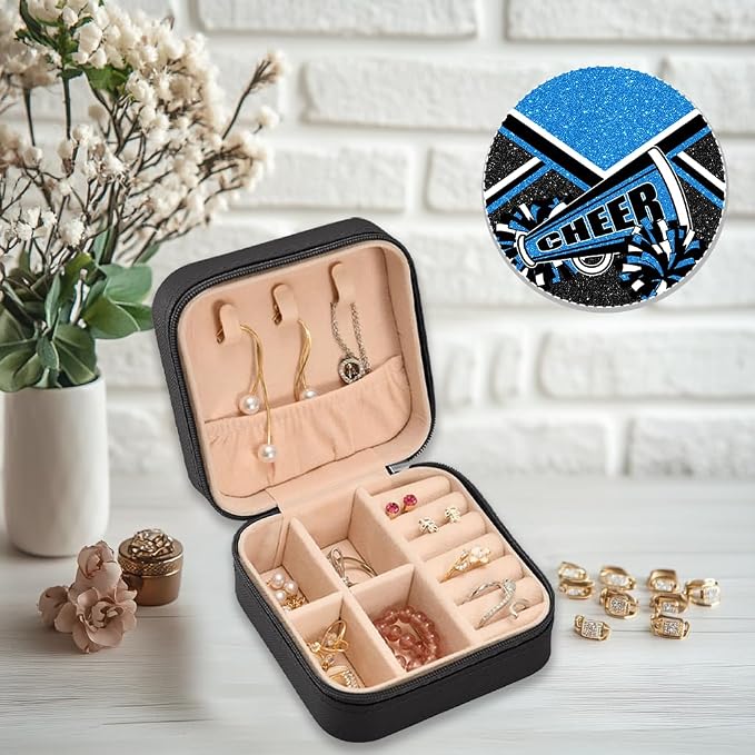 Cheerleader Travel Jewelry Case, Cheer Travel Jewelry Box for Women, Mini Jewelry Travel Case for Cheer Team, Cheerleader Gifts for Girls (Blue) - Image 3