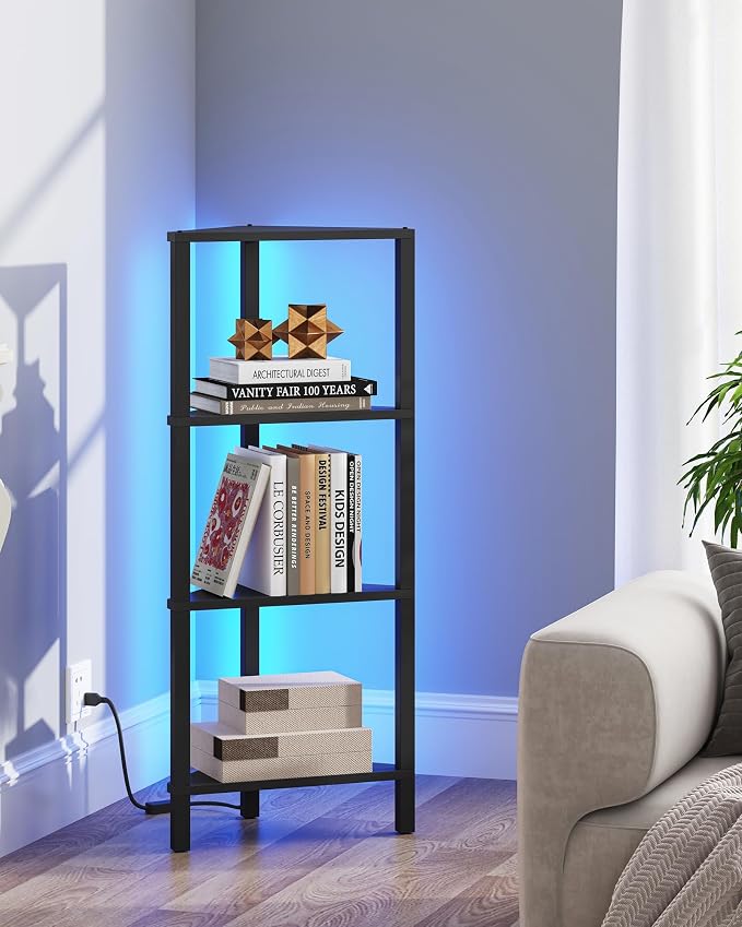 TUTOTAK Corner Shelf, 4-Tier Corner Bookshelf for Small Space, Narrow Display Corner Shelf Stand with Storage Rack, for Living Room, Bedroom, Black BS05BK004L - Image 5