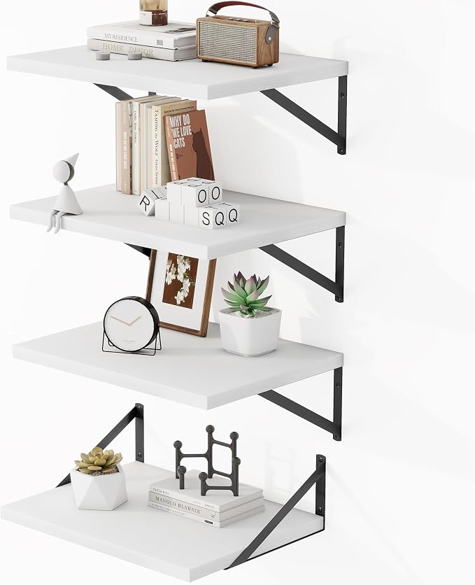 Heimlove 12 Inch Deep Floating Shelves for Wall, 16W x 12D Wide White Floating Shelves Heavy Duty Wall Mounted Shelves, Wood Wall Shelves for Living Room Bedroom Bathroom Kitchen- Set of 4 by Heimlove