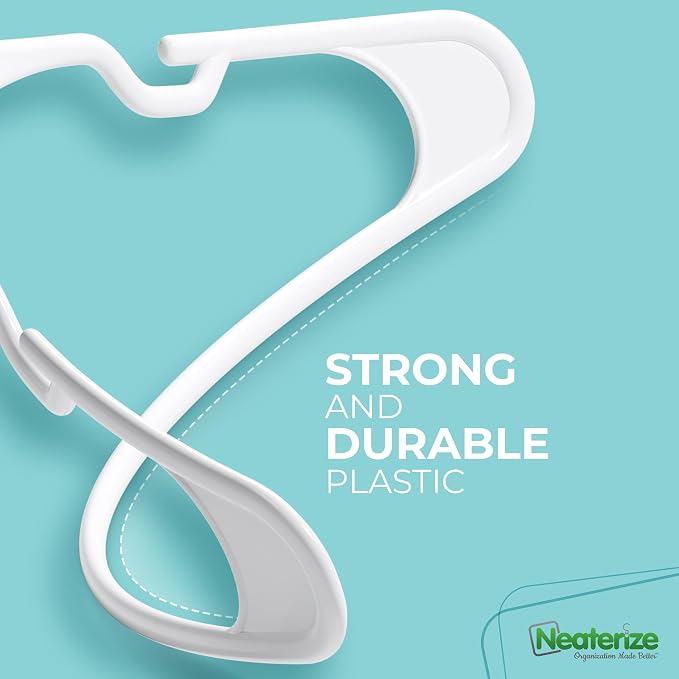 NEATERIZE Clothes Hangers Plastic 100 Pack for Adults - Plastic Hangers, The Perfect Coat Hanger and Space Saving Clothes Hangers for Closet - White Hangers - Image 6