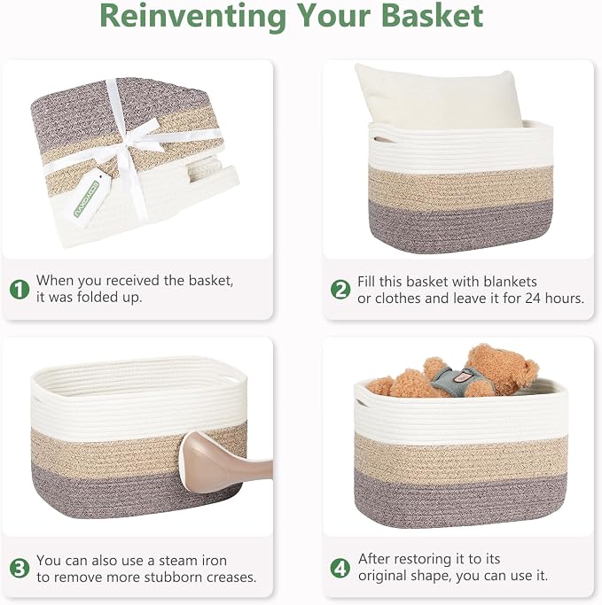 ECDYQXVU Cotton Rope Basket, Storage Baskets with Handle, 15x10x9 Inch Woven Basket for Shelves, Laundry, Towels, Clothes, Books (Light/Pink 2Pack) - Image 8