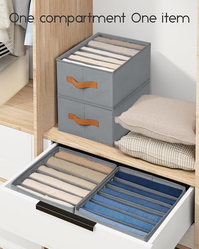 Homsorout Closet Organizers and Storage - Fabric Clothes Organizer with Handles, Foldable Jeans Organizer for Clothes, Drawer Organizer for Shirts, Bra, Sweater, Scarf, 4 Pack, Grey - Image 5
