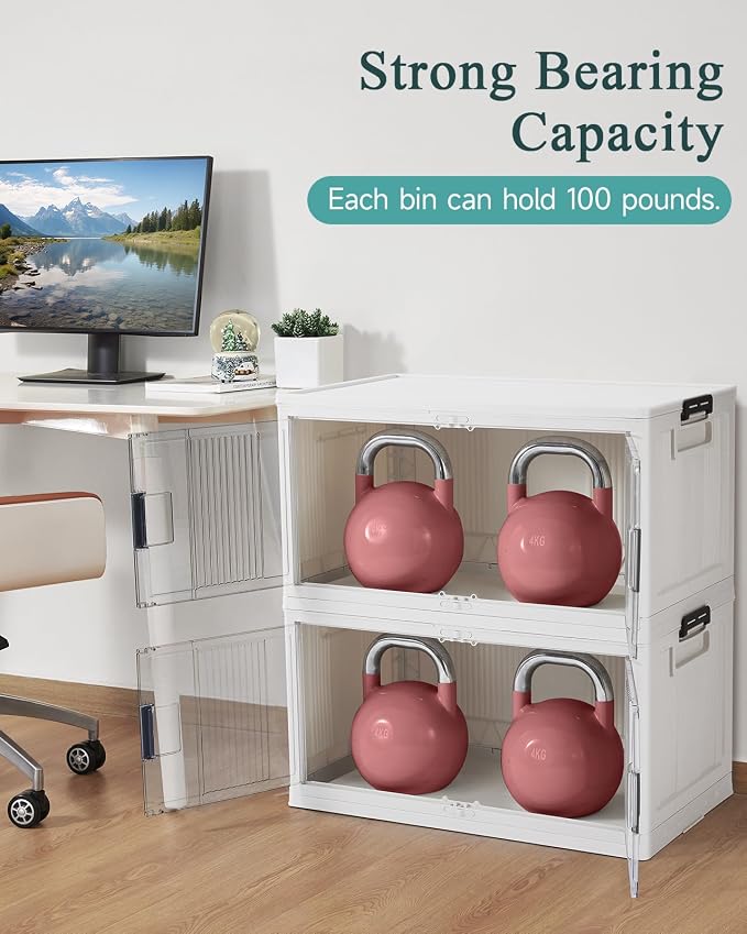 OlarHike 97QT Stackable Storage Bins with Lids - Folding Storage Box with Doors and Wheels, Collapsible Plastic Storage Drawers for Closets and Organization, Garage, 5 Pack Cubes - Image 5