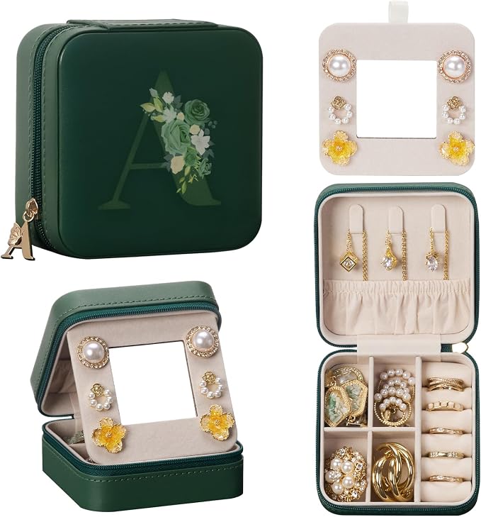 Enthralite Travel Jewelry Box for Gift: Traveling Jewelry Case for Girls Women - Mini Organizer for Necklaces Earrings Green A by Enthralite