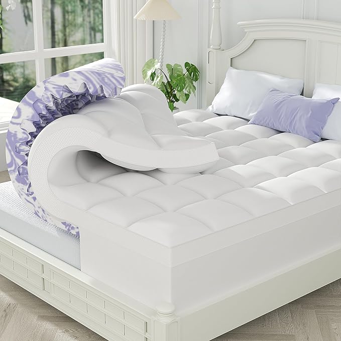 ChiXpace Dual Layer Memory Foam Twin XL Mattress Topper - 3 Inch Cooling Pillow Top Cover Rayon and 2 Inch Gel Egg Crate Foam, Twin XL Extra Long College Dorm Room Essentials (Cream)