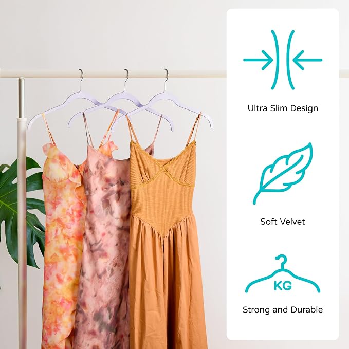 Sishynio Velvet Hangers 50 Pack – Slim Non-Slip Flocked Hangers with 360° Swivel Hook, Space-Saving Closet Organizer for Dresses, Coats, Blouses(Purple) - Image 3