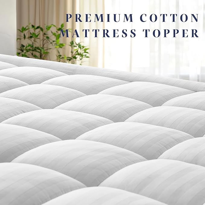 Premium Cotton Fitted Mattress Pad with Deep Pocket Fits 8-22 Inch Mattress (39x80 White)