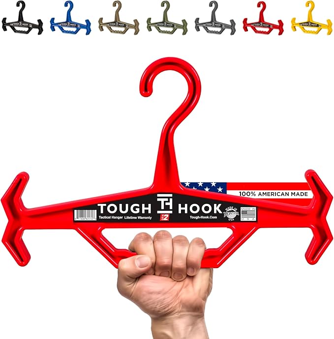 Tough Hook Original Heavy Duty Hangers – The Superhero of Hangers USA-Made, Anti-Slip ABS Resin Tactical Hanger for Police Gear, Scuba Gear & Dive BCD – DuraResin 200-lb Cap Wetsuit Hanger, 1 Red by ToughHook