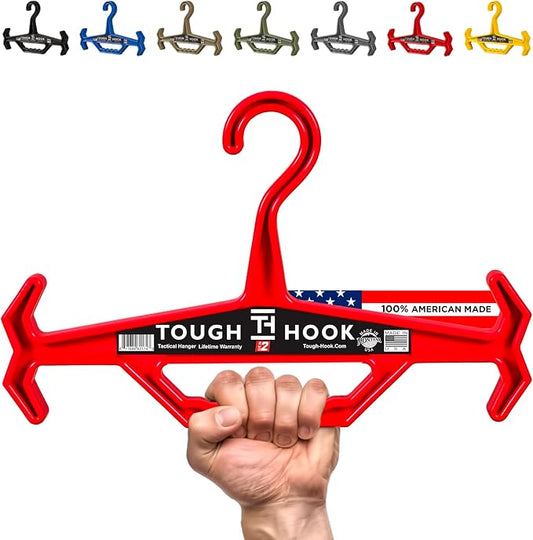 Tough Hook Original Heavy Duty Hangers – The Superhero of Hangers USA-Made, Anti-Slip ABS Resin Tactical Hanger for Police Gear, Scuba Gear & Dive BCD – DuraResin 200-lb Cap Wetsuit Hanger, 1 Red by ToughHook