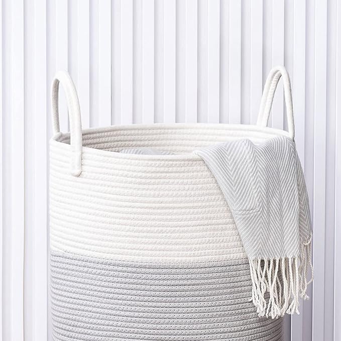 Cotton Rope Laundry Hamper by YOUDENOVA, 58L - Woven Collapsible Laundry Basket - Clothes Storage Basket for Blankets, Laundry Room Organizing, Bedroom Storage, Clothes Hamper – Blue - Image 4