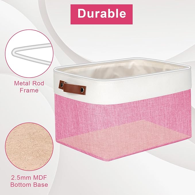 Bagnizer Storage Bins Large Fabric Storage Baskets for Shelves 3 Pack, Decorative Linen Closet Baskets with Handles for Organizing, Shelf, Clothes, Home, Office, 15x11x9.5Inches (Pink&White) - Image 4