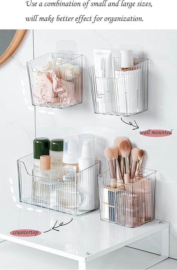 Set Of 2 Storage Organizer Bins Wall Mounted Shower Caddy, Bathroom shelves Stackable Clear Plastic Toothbrush Holder Adhesive Hanging Bin for Bathroom, Kitchen, Cabinet, Shower BPA Free Small (Clear) - Image 3