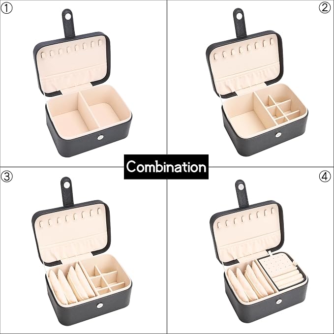 2 Layer Portable Jewelry Box, Large Jewelry Travel Case with 4 Jewelry Pouches, Medium Size Jewelry Organizer Box for Earrings, Necklaces, Bracelets (black) - Image 4
