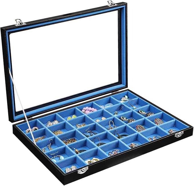 Stratalife Jewelry Holder Organizer Jewelry Drawer Organizer Earring Holder Jewelry Organizer Tray Earring Organizer for Women Girls Anti Tarnish Jewelry Box 30 Grid (Blue Black) by Stratalife