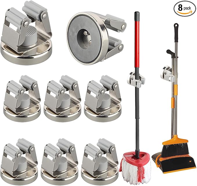 MUTUACTOR Magnetic Broom Holders,8pcs Anti-broken Heavy Duty Magnetic Clips Wall Mount,No Drilling Magnetic Hooks Broom Mop Brackets for Work Cargo Garage Laundry Van Accessories by MUTUACTOR