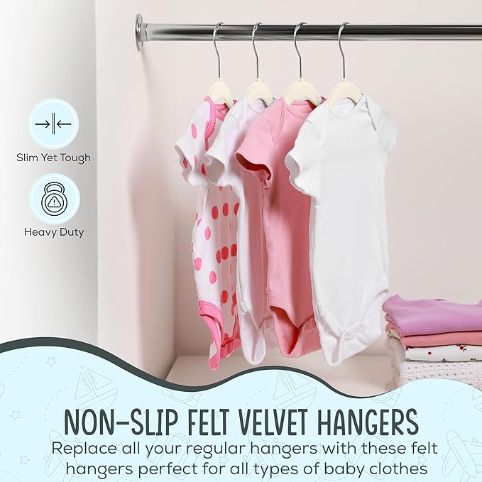 TechZoo 50 Premium Baby Velvet Hangers - 11.8" Non-Slip, Ultra-Slim Space-Saving Children Closet Hangers - 360° Swivel Hook, Strong & Durable Infant & Toddler Clothes Hangers for Wardrobe - Ivory - Image 4