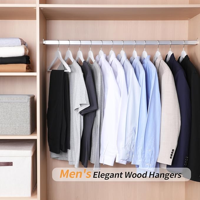 Amazon Basics Durable Wooden Suit Clothes Hangers, White, 20-Pack - Image 6