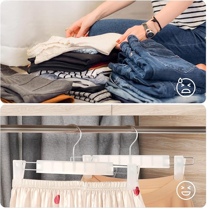 GUANJUNE Clothes Pants Hangers, Space-Saving Skirt Holders with 360 ° Swivel Hooks, Adjustable Clips, Trouser Hangers, Clothes Coat Garment Jeans Hangers (10 Pack, Transparent) - Image 5