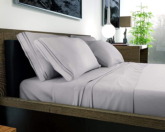 DREAMCARE King Size Sheets Set - 6 pcs Breathable Cooling Bed Sheets - up to 15" Deep Pocket King Sheet Set with Side Pockets - Extra Soft 100% Brushed Hypoallergenic Hotel Luxury Bedding - L Gray