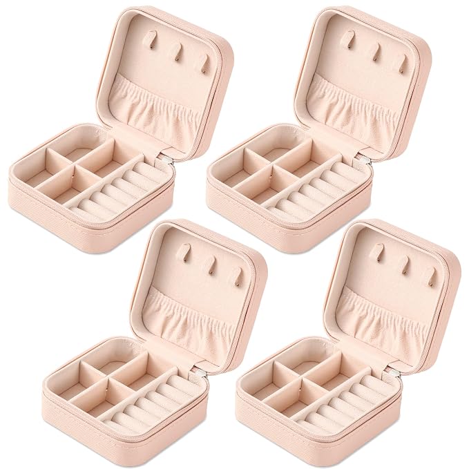 Neveika Portable Travel Mini Jewelry Box Leather Jewellery Ring Organizer Case Storage Gift Box Girls Women (4pcs pink). - Image 9