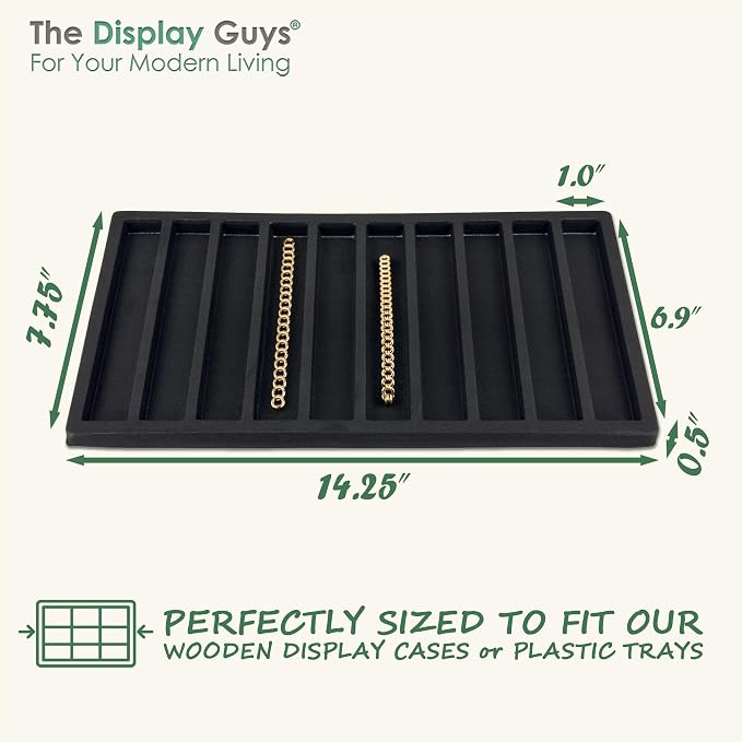 TheDisplayGuys For Your Modern Living 2-Pack 10-Compartments Vertical Flocked Velvet Jewelry Display Inserts - Tray/Case Liners - Bracelet Necklace Storage, (Black) by The Display Guys - Image 2