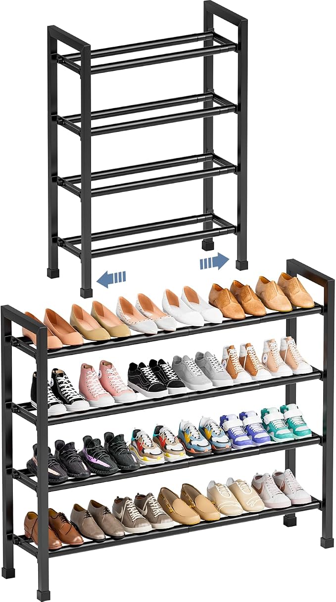Mavivegue Expandable Shoe Rack, 4-Tier 19"-43.3" Adjustable Shoe Rack for Closet,Hall Entryway,Front Door,Garage, Sturdy Steel Space-Saving Rack, Black​ by Mavivegue