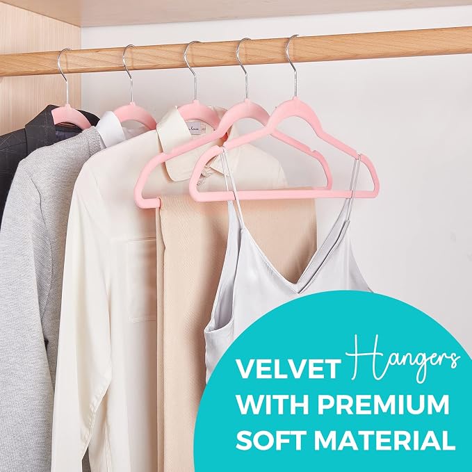 HOUSE DAY Premium Velvet Hangers 50 Pack Pink, Non-Slip Flocked Felt Hangers, Sturdy Clothes Hanger Heavy Duty Coat Hanger, Durable Slim for Closet Space Saving - Image 2