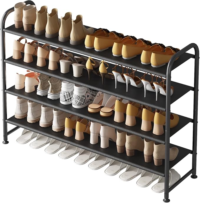 INGIORDAR Shoe Rack 4 Tier Long Storage Organizer Wide Metal Shoe Shelf for Closet Entryway Black by INGIORDAR