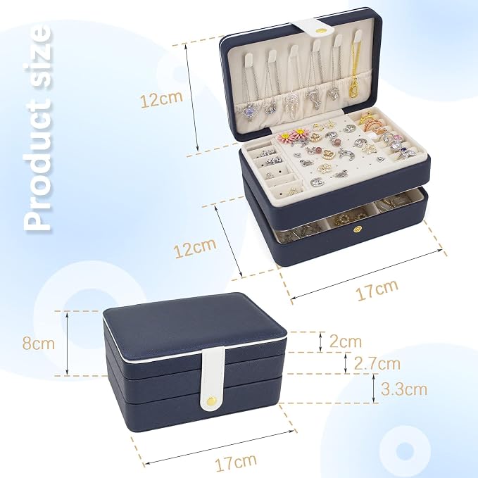 KOOAAICCHI Small Jewelry Box, Travel Jewelry Organizer, Portable Jewelry boxes for Women Girls Gift, Double Layers PU Leather Jewelry Holder for Rings, Earrings, Necklaces-Blue - Image 5