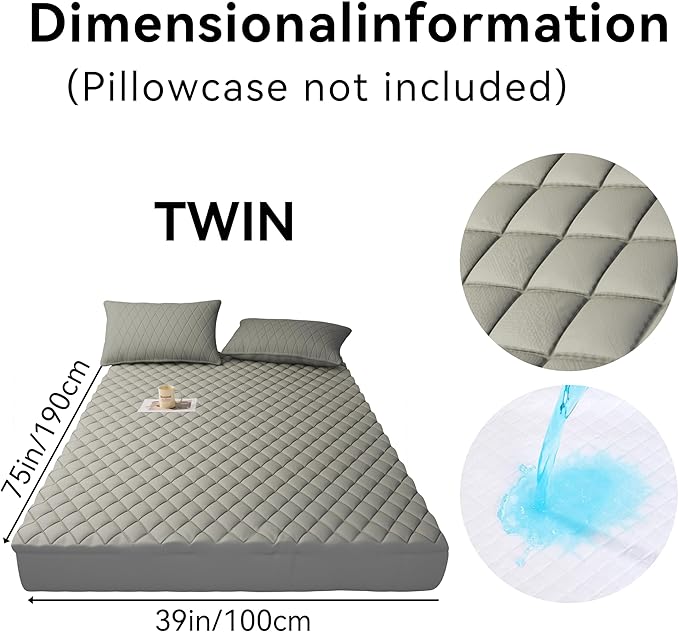 WESLEEPER Mattress Protector Waterproof Mattress Protector Mattress Bed Cover Super Soft Breathable Machine Washable Cover for Home, Bedroom, Hotel (Gray, Twin)
