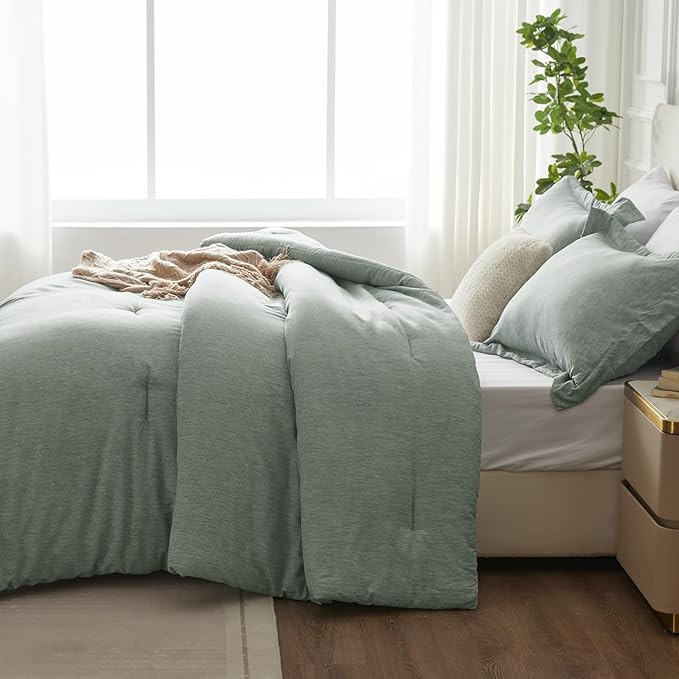 CozyLux Twin/Twin XL Comforter Set Dorm Bedding - 2 Pieces Sage Green Twin Extra Long Soft Luxury Cationic Dyeing Comforter for College, Breathable Boho Bed Sets with 1 Comforter and 1 Pillow Sham