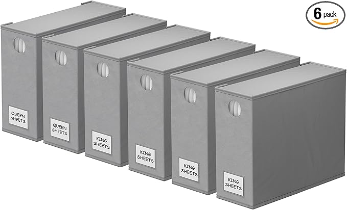 SpaceAid 6 Pack Bed Sheet Organizers and Storage, Foldable Sheet Organizer with Window for Linen Closet, Set Folder Keeper for Queen & King Size Bedding Storage (Gray) by SpaceAid