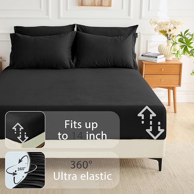 MUXHOMO 5 Pieces Twin Comforter Set, Soft Bed in a Bag Twin Size, All Season Bedding Set with Comforter, Flat Sheet, Fitted Sheet, Pillowcases & Shams, Black