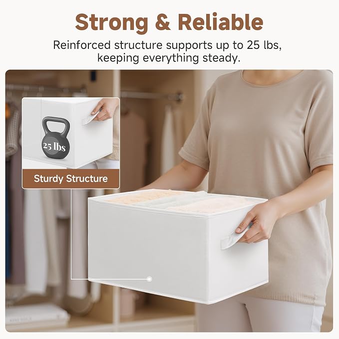 StorageWorks Collapsible Shelf Baskets, Storage Bins for Clothes, Closet Organization and Storage, White, 3-Pack, Large - Image 6