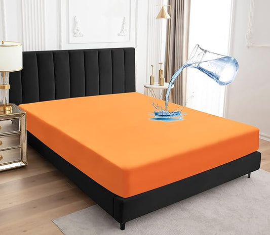 Sufdari Twin XL Mattress Protector,Waterproof Mattress Protector,Fitted Sheet Style Mattress Cover with 18" Deep Pocket,Washable and Comfortable-Orange,Twin XL