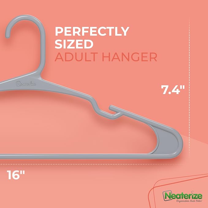 NEATERIZE Clothes Hangers Plastic 50 Pack for Adults - Plastic Hangers, The Perfect Coat Hanger and Space Saving Clothes Hangers for Closet, Percheros Ganchos para Colgar Ropa Hangars - Grey Hangers - Image 2