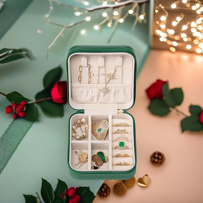 Vlando Small Travel Jewelry Box Organizer Display Storage Case for Girls Women Gift Rings Earrings Necklaces, Dark Green - Image 6