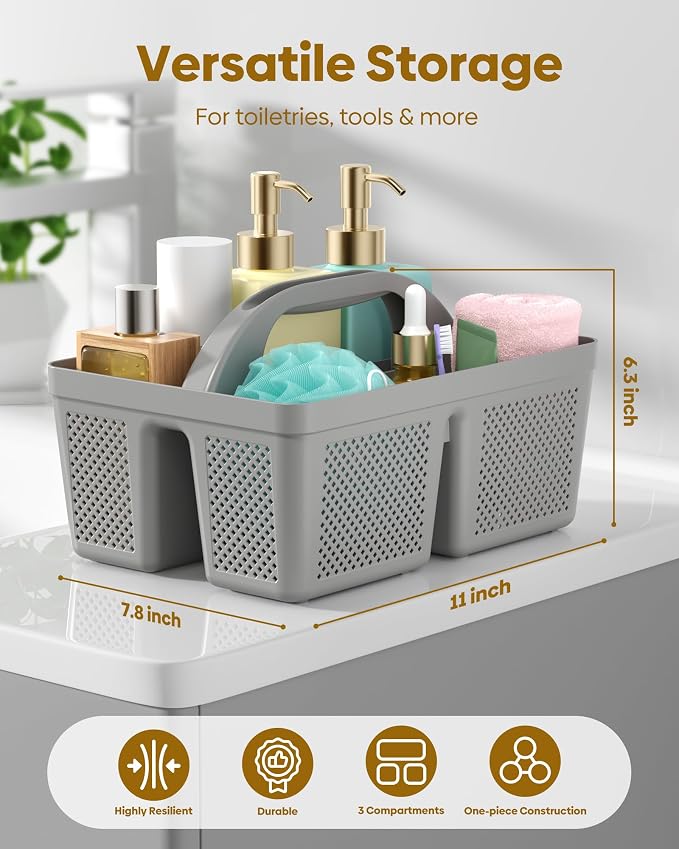 4 Pack Portable Shower Caddy, Integrated Handle, Reinforced Plastic, Organizer Storage Bathroom Supplies and Beauty Products, Cleaning Supplies, Shower Basket for Home, Dorm, Shelf and Cabinet - Image 3