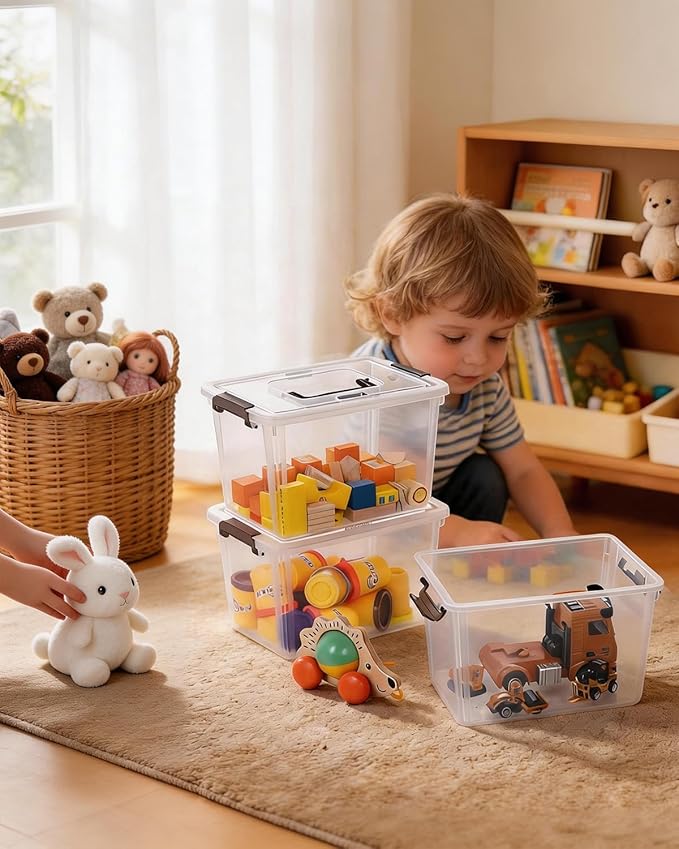 ITYLIFE CITYLIFE Citylife 4 Packs Plastic Storage Bins with Latching Lids Clear Storage Box with handle Stackable Storage Containers for Organizing Toys, Crafts, Legos, Tools - Image 5