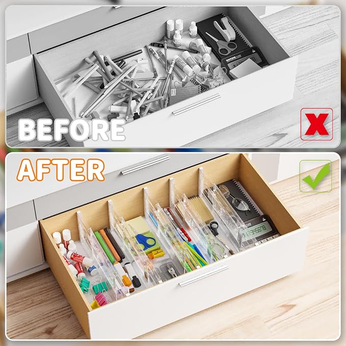 Yieach 5 Pack 6 Inch Tall Acrylic Drawer Divider for Clothes-Expandable from 12.3-18''-Adjustable Dresser Deep Drawer Dividers for Baby Clothing,Underwear,Clear in Drawer Separators for Kitchen,Office - Image 5