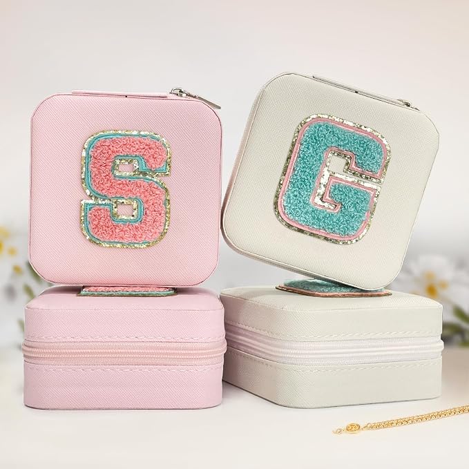 SANDJEST Personalized Jewelry Box, Pink Travel Jewelry Box with Initial S, Small Monogrammed Jewelry Case Organizer for Girls Women Teen Kids, Mini Travel Essentials Gifts for Birthday Christmas - Image 4