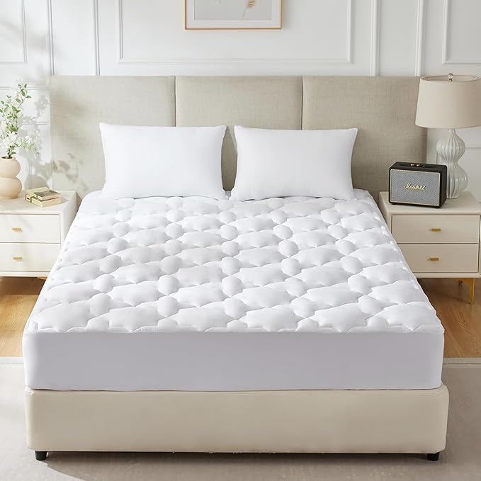 CozyLux King Mattress Pad - Cotton Mattress Topper King Size up 8-21" Thick Mattresses, 450GSM Quilted Fitted Breathable & Soft Mattress Cover, Cooling Mattress Protector (78"x80", White)