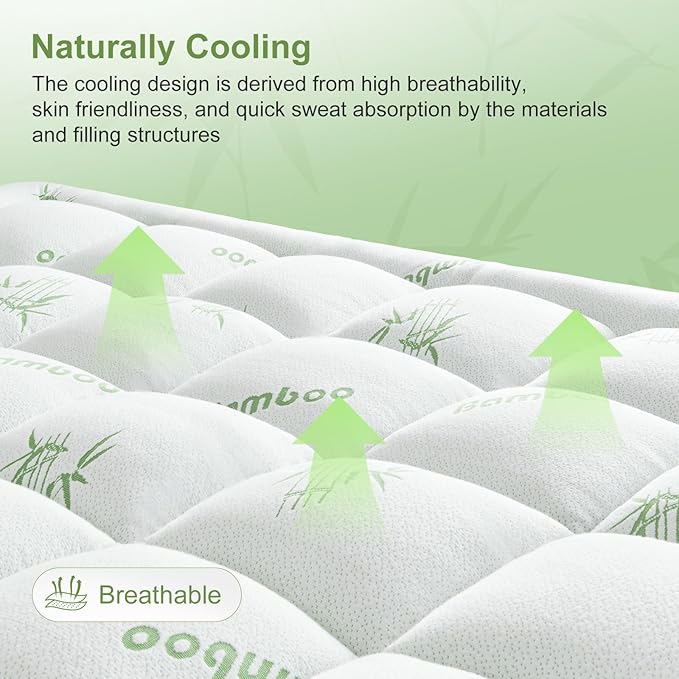 Twin XL Size Mattress Topper Viscose Derived from Bamboo, Soft Thick Pillow Top Mattress Pad Cover for Back Pain, Cooling Mattress Protector with 8-21 Inch Deep Pocket, White