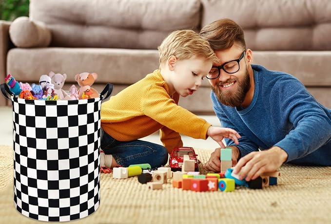 HIYAGON Boys Laundry Basket hamper Kids Hamper Car Toy Organizer Bins for Room Decor,Gift Basket for Bedroom(Racing Flag) - Image 4