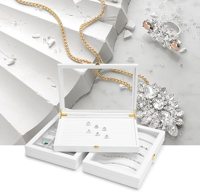 Oirlv White Leather Acrylic Lid Jewelry Necklace Organizer Box Necklace Bracelet Display Holder Case Drawer Insert Women Gift - Image 7